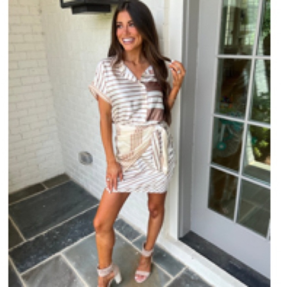 Striped Mini Dress in Cream and White